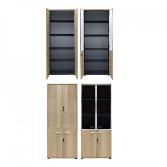 Nτουλάπα γραφείου τετράφυλλη με 4 πόρτες Lotus pakoworld χρώμα φυσικό-ανθρακί 160x40,5x200εκ