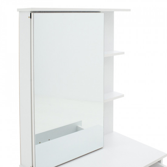 Τουαλέτα κρεβατοκάμαρας Zelia  pakoworld με καθρέπτη και σκαμπό χρώμα λευκό 60x40.5x151εκ