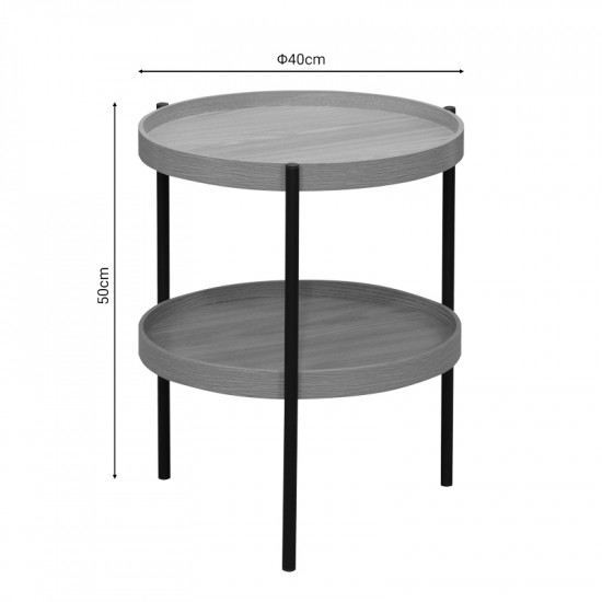 Βοηθητικό τραπέζι Portogie pakoworld mdf φυσικό-μέταλλο μαύρο Φ40x50εκ