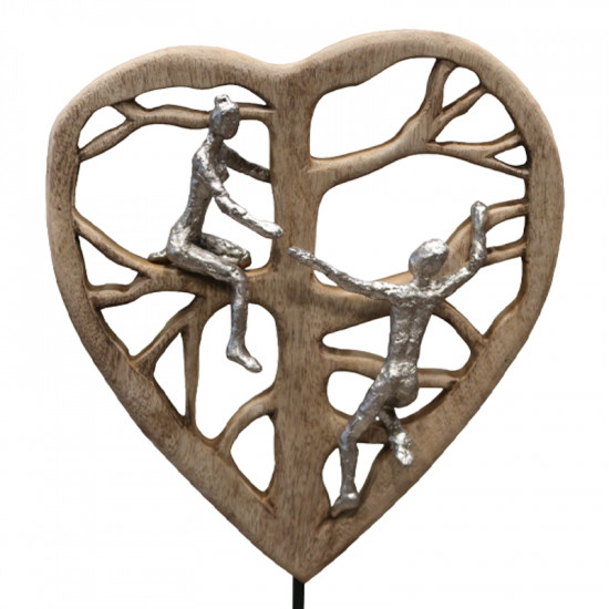 Επιτραπέζιο διακοσμητικό καρδιά Smarle Inart φυσικό μάνγκο ξύλο-αλουμίνιο 32x10x47.5εκ