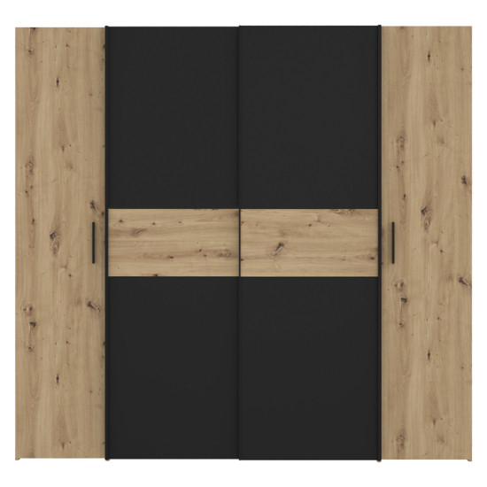 Ντουλάπα ρούχων Bekerk pakoworld τετράφυλλη μαύρο-oak μελαμίνης 200x61.5x190.5εκ