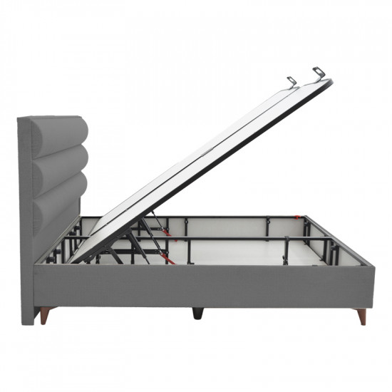 Κρεβάτι διπλό Luxe pakoworld με αποθηκευτικό χώρο ανθρακί ύφασμα 160x200εκ
