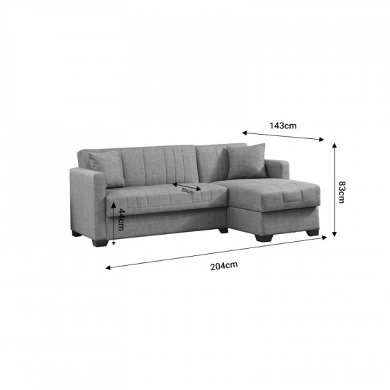 Γωνιακός καναπές-κρεβάτι με αποθηκευτικό χώρο Alaska pakoworld μπεζ ύφασμα 204x143x83εκ