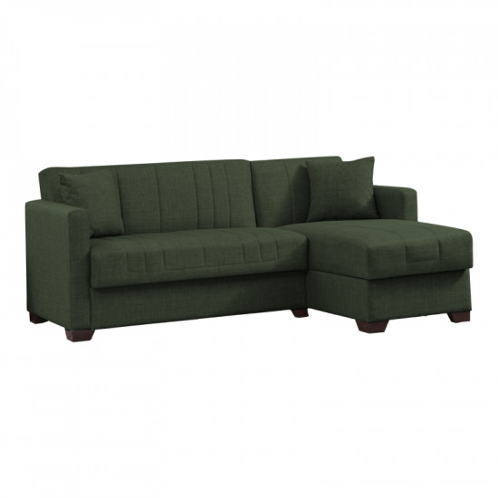 Γωνιακός καναπές-κρεβάτι με αποθηκευτικό χώρο Alaska pakoworld πράσινο ύφασμα 204x143x83εκ
