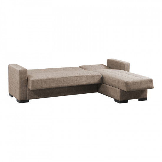 Γωνιακός καναπές-κρεβάτι με αποθηκευτικό χώρο Kansos pakoworld μπεζ ύφασμα 235x150x80εκ