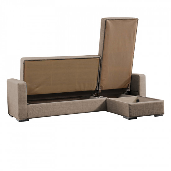 Γωνιακός καναπές-κρεβάτι με αποθηκευτικό χώρο Kansos pakoworld μπεζ ύφασμα 235x150x80εκ