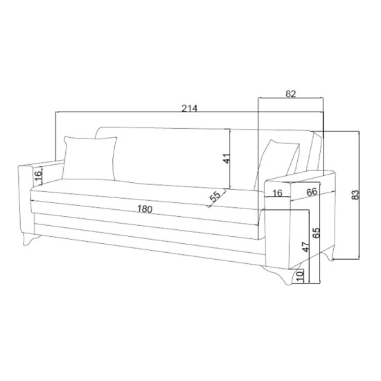 Καναπές-κρεβάτι με αποθηκευτικό χώρο τριθέσιος Vox pakoworld καφέ ύφασμα 214x82x83εκ