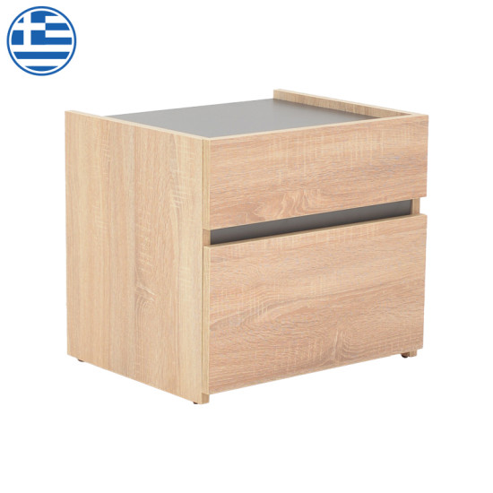 Κομοδίνο Comcie pakoworld σε φυσικό με γκρι απόχρωση 50x42x45.5εκ