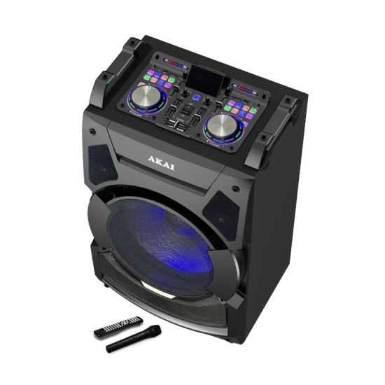 Akai DJ-S3HB Διπλό φορητό ηχείο με μίκτη με 2xBluetooth, 2xUSB, 2xSD, 2xAUX, 2xFM, 2xLED, TWS, 2 υποδοχές για μικρόφωνο, τηλεχειριστήριο και ασύρματο μικρόφωνο – 220W