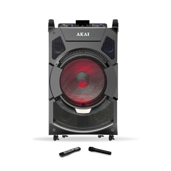 Akai DJ-S3HB Διπλό φορητό ηχείο με μίκτη με 2xBluetooth, 2xUSB, 2xSD, 2xAUX, 2xFM, 2xLED, TWS, 2 υποδοχές για μικρόφωνο, τηλεχειριστήριο και ασύρματο μικρόφωνο – 220W