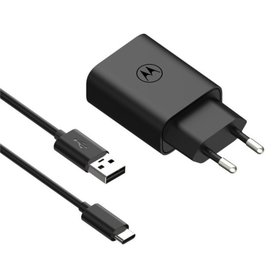 Motorola SJMC202-C Μαύρος ταχυφορτιστής USB-A με QC 3.0 και καλώδιο 1μ. Type-A σε Type-C-20W