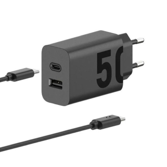 Motorola SJMC502 Μαύρος ταχυφορτιστής με 2xUSB Τype-C και Τype-A με USB-PD και καλώδιο 1μ. Type-C σε Type-C-50W