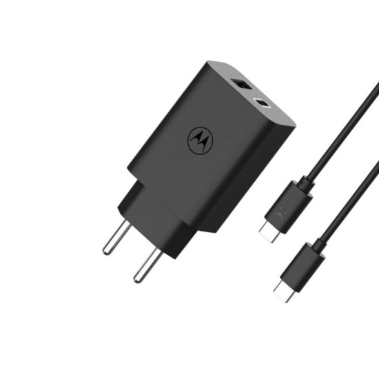 Motorola SJMC502 Μαύρος ταχυφορτιστής με 2xUSB Τype-C και Τype-A με USB-PD και καλώδιο 1μ. Type-C σε Type-C-50W