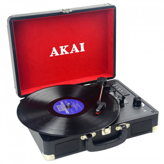 Akai ATT-E10 Πικάπ βαλίτσα με εγγραφή σε USB / κάρτα SD, Bluetooth, Aux-In και ενσωματωμένα ηχεία 3W