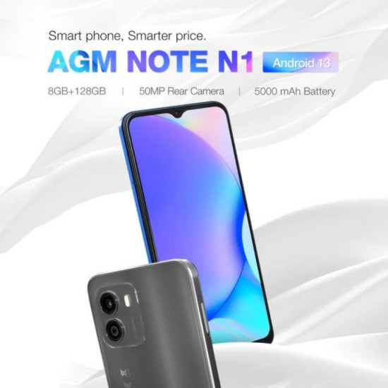 AGM NOTE Ν1 Μπλε Smart κινητό τηλέφωνο 8πύρηνο, Dual SIM και Camera 50MP (8GB/128GB) με Bluetooth, USB, SD, 4G, GPS, 6.52″, HD+, Android 13 και προστατευτική θήκη TPU