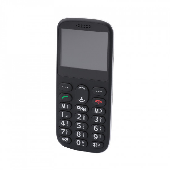 Olympia SUN (2222) Μαύρο κινητό τηλέφωνο Bluetooth με μεγάλα κουμπιά, USB-C, Dual SIM, Camera, FM, microSD, handsfree, φακό, κουμπί SOS, οθόνη 2.3″ και βάση στήριξης