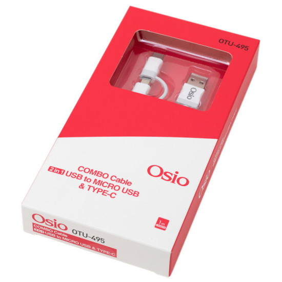 Osio OTU-495W Καλώδιο USB σε micro USB & USB TYPE C με αντάπτορα – 1 m