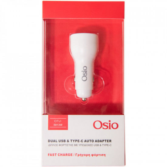 Osio OTU-5913W Διπλός φορτιστής αυτοκινήτου Fast Charge με USB Type-C και USB Type-A 36 W