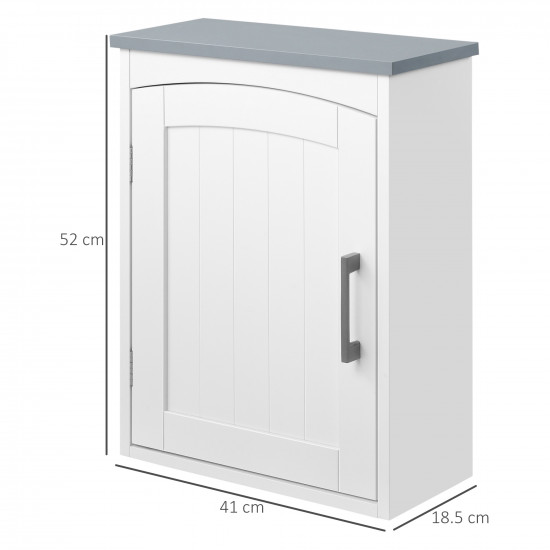 kleankin Ντουλάπι Τοίχου Μπάνιου με 1 Πόρτα με Ρυθμιζόμενο Ράφι, 41x18,5x52cm, Λευκό και Γκρι