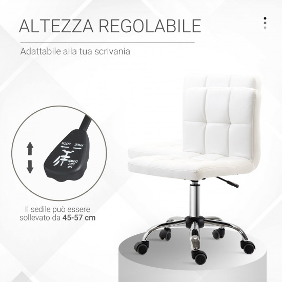 Ρυθμιζόμενη περιστρεφόμενη καρέκλα HomCom από συνθετικό δέρμα, λευκό, 46x51x76-88cm