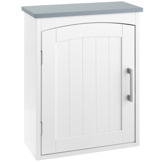 kleankin Ντουλάπι Τοίχου Μπάνιου με 1 Πόρτα με Ρυθμιζόμενο Ράφι, 41x18,5x52cm, Λευκό και Γκρι