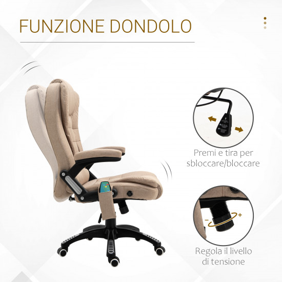 Καρέκλα μασάζ γραφείου και σπιτιού Vinsetto με 6 σημεία μασάζ και λειτουργία θέρμανσης και ρυθμιζόμενο ύψος, μπεζ