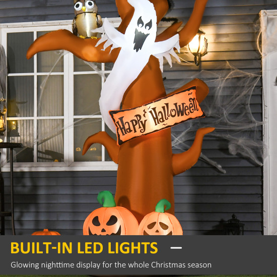 Φουσκωτό Διακοσμητικό Δέντρο Halloween Κουκουβάγια- Φάντασμα με Κολοκύθες και Φώτα LED 156 x 107 x 274 cm HOMCOM 844-396V90