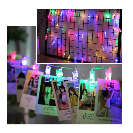 Διακοσμητική LED RGB Γιρλάντα Μπαταρίας με 16 Μανταλάκια 4.1 m Bakaji 02013046