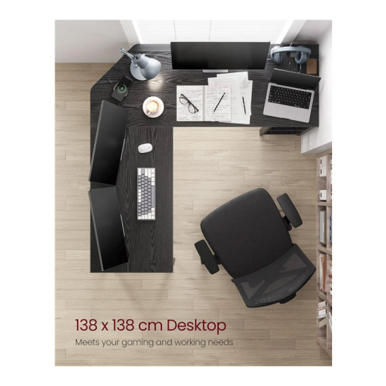 Μεταλλικό Γωνιακό Γραφείο με Θέση για Υπολογιστή 138 x 138 x 75 cm Χρώματος Μαύρο VASAGLE LWD072B56