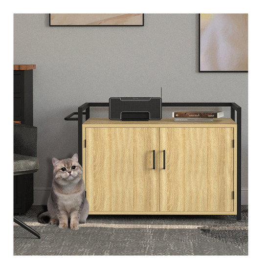 Μεταλλικό/Ξύλινο Ντουλάπι για Αμμολεκάνη Γάτας Χρώματος Καφέ Ανοιχτό 75 x 55 x 51 cm Bakaji 02839355