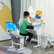 Σχολικό Γραφείο HOMCOM με Καρέκλα για Παιδιά 6-12 ετών Ρυθμιζόμενο Ύψος Λάμπα LED Αναλόγιο και θήκη για στυλό - Μπλε