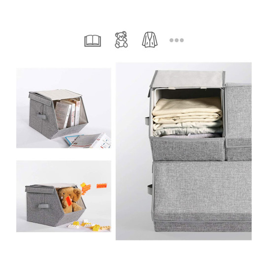 Σετ Πτυσσόμενα Υφασμάτινα Κουτιά Αποθήκευσης με Μεταλλικό Σκελετό 50 x 35 x 25 cm 3 τμχ Songmics RLB12GY