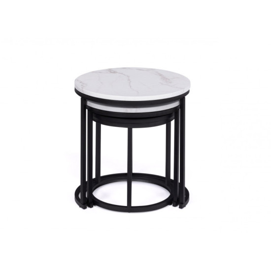 Σετ Μεταλλικά Στρογγυλά Βοηθητικά Τραπέζια Nesting 45 x 45 cm 3 τμχ Χρώματος Μαύρο Glam Idomya 30088809