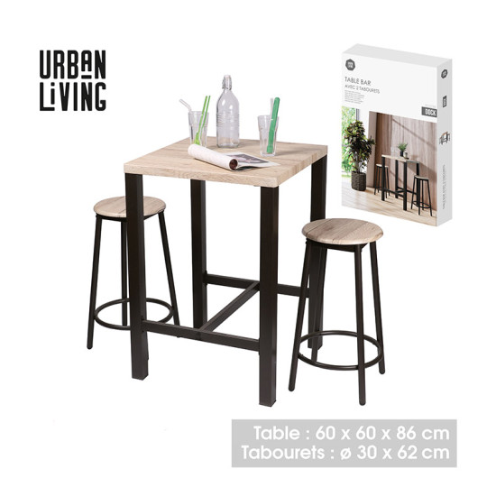 Σετ Μεταλλικό Τετράγωνο Τραπέζι - Bar 60 x 60 x 86 cm με 2 Σκαμπό Dock Urban Living 151089