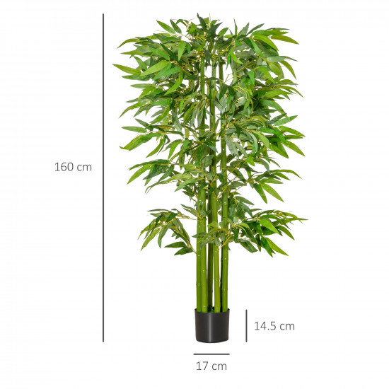 HOMCOM Ψεύτικο φυτό μπαμπού; Ύψος 160cm με μαύρο βάζο για εσωτερικούς και εξωτερικούς χώρους - Πράσινο