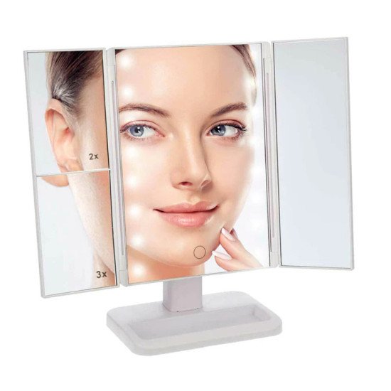 Τριπλός Καθρέπτης Μακιγιάζ με Μεγέθυνση 2x 3x και Φωτισμό με 16 LED Bakaji 02813557