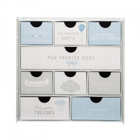 Χάρτινο Βρεφικό Κουτί Αναμνήσεων με 9 Συρτάρια Birth Box Χρώματος Γκρι Atmosphera 158564-Grey