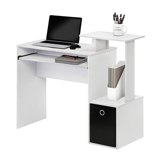 Ξύλινο Γραφείο Υπολογιστή με Υφασμάτινο Καλάθι 100 x 40 x 86.6 cm Χρώματος Λευκό Bakaji 02839505