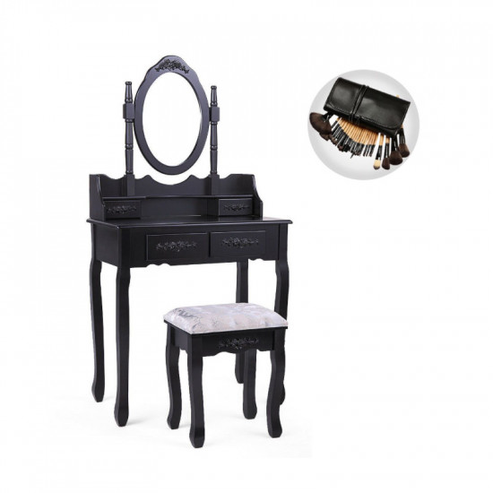 Ξύλινο Μπουντουάρ Με Καθρέπτη και Σκαμπό 75 x 40 x 138.8 cm Χρώματος Μαύρο Hoppline HOP1000943-2