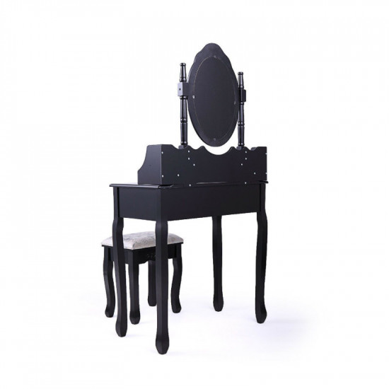 Ξύλινο Μπουντουάρ Με Καθρέπτη και Σκαμπό 75 x 40 x 138.8 cm Χρώματος Μαύρο Hoppline HOP1000943-2