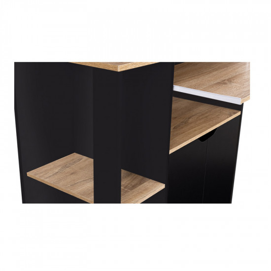Ξύλινο Τρόλεϊ Κουζίνας με 1 Ντουλάπι και 3 Ράφια 76 x 39.5 x 85 cm Χρώματος Μαύρο/Καφέ Ανοιχτό Cosi Idomya 30150010