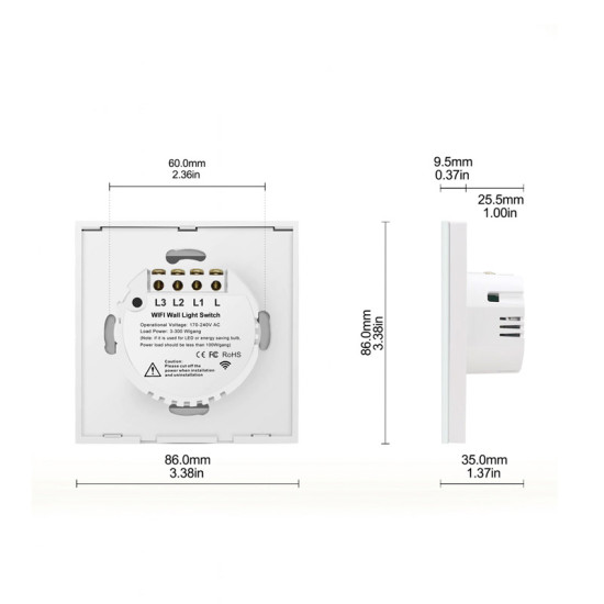Χωνευτός Διακόπτης Τοίχου Wi-Fi Smart Switch για Έλεγχο Φωτισμού με Ένα Πλήκτρο Αφής Rovo FN1C