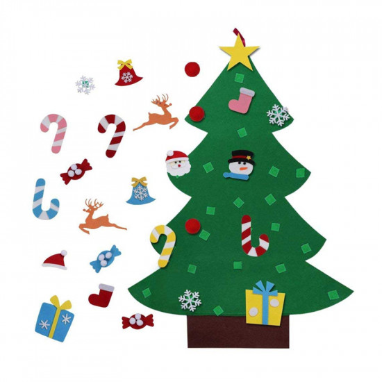 Χριστουγεννιάτικο Δέντρο Τοίχου από Τσόχα με 26 Στολίδια 70 x 110 cm Bakaji 02831548