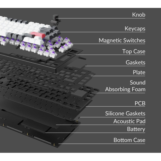 Keychron Q1 HE (Q1H-P1) QMK White Wireless Custom Hall Effect Keyboard Purple Switch US Layout