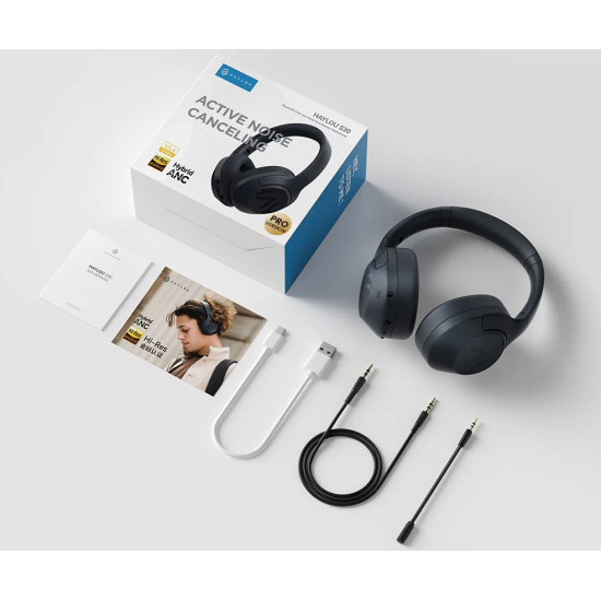 Haylou S30 Pro Black - BT ANC Headset, Detachable Mic, Hi-Res Audio -42Db 2 mode ANC - Protein Leath